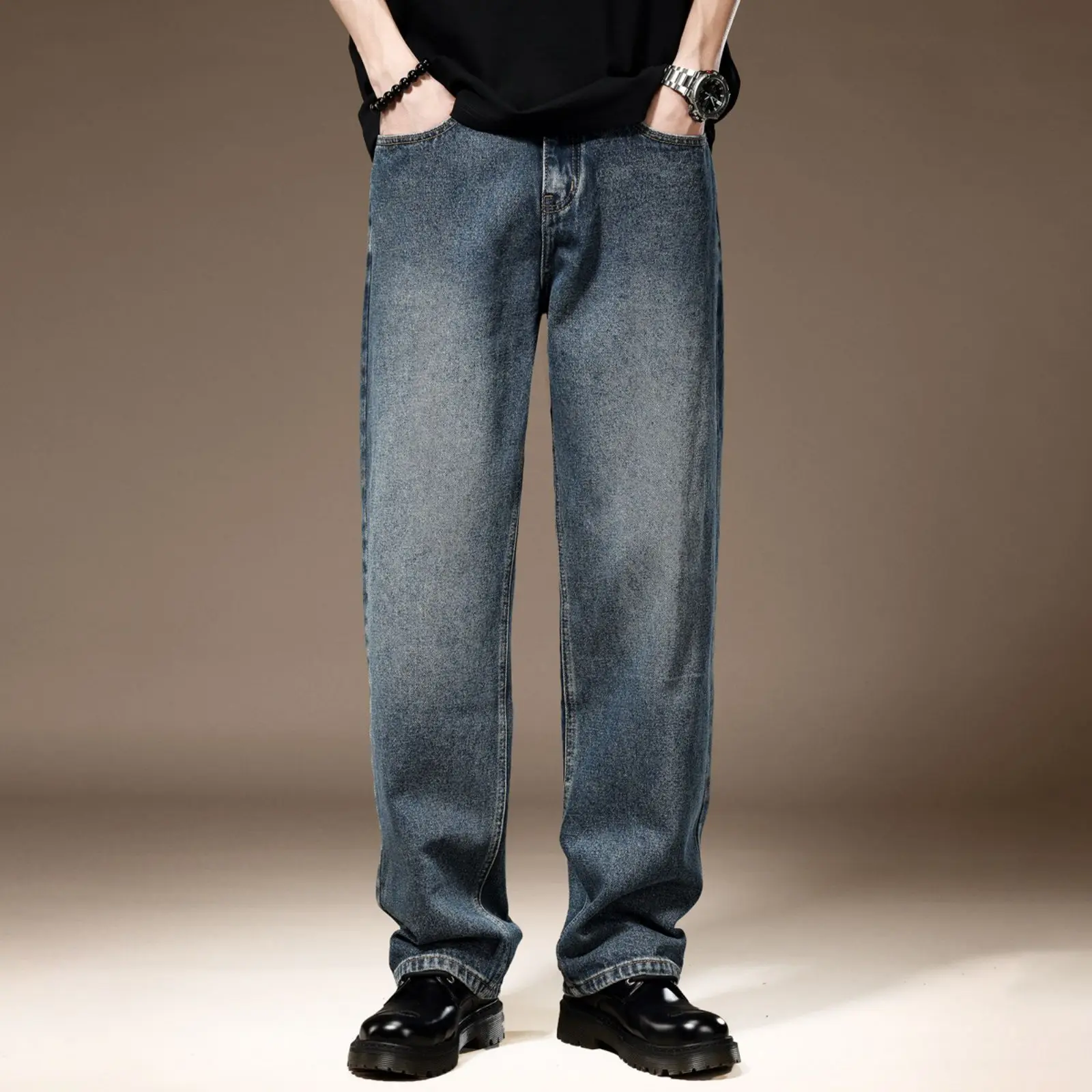 Invisible Open Crotch Outdoor Sex Denim Men's Pants Loose Retro Denim Trousers Hip Hop Big Pocket Workwear Casual cargo clothes