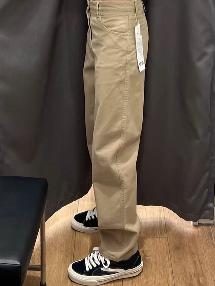 

Khaki Men's Casual Jeans American Workwear Straight Loose Long Trousers Spring Autumn Cleanfit Vintage Sle Youth Faion