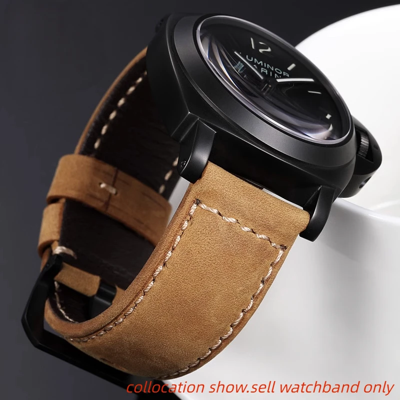 

For Panerai PAM441 386 111 Cowhide Watchband Men's Genuine Leather Strap 22 24m 26mm Khaki brown Cowhide Replacement accessories
