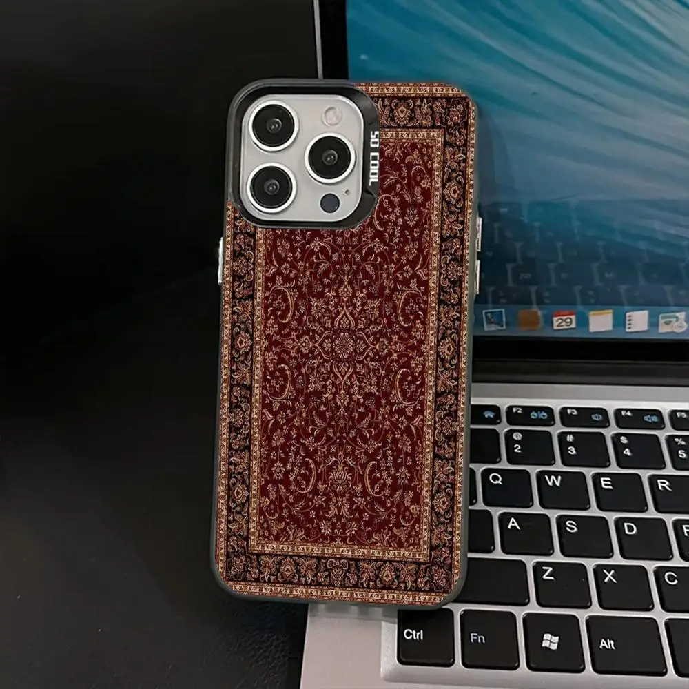 Red Persian pattern case for iPhone17 16 15 14 13 12 11 Pro/ Max/Plus shock-proof rear cover anti-fingerprint