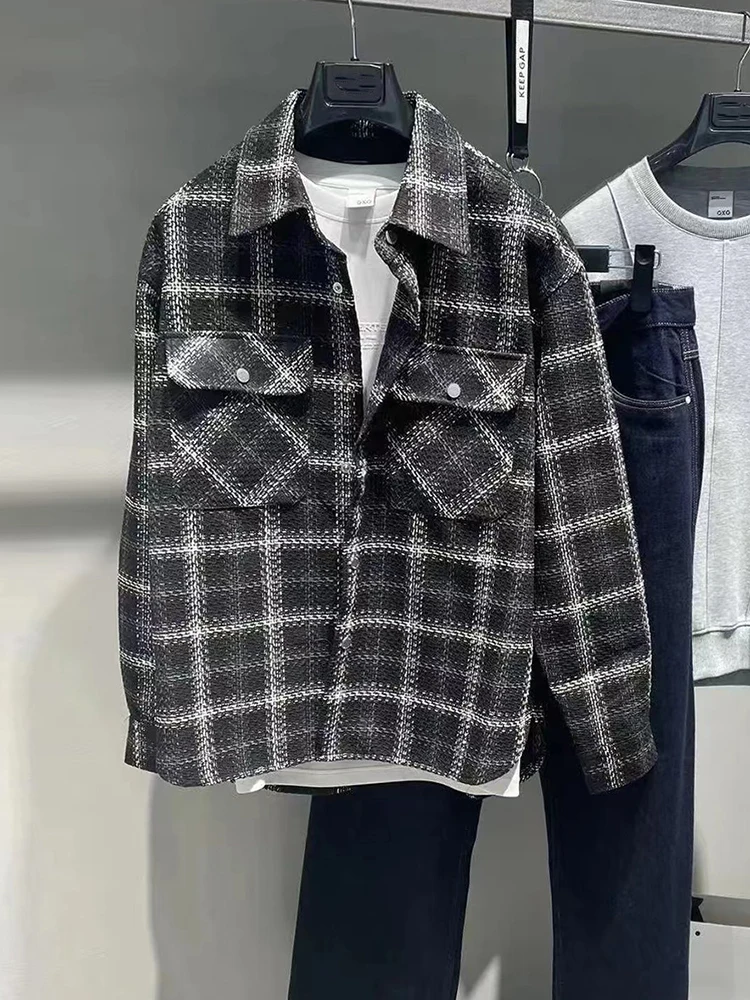 

G-Home Men's Faion Briti Plaid Casual Long Sve irt Turn-down Collar Small Fraance Sle High Street Coat Jaet