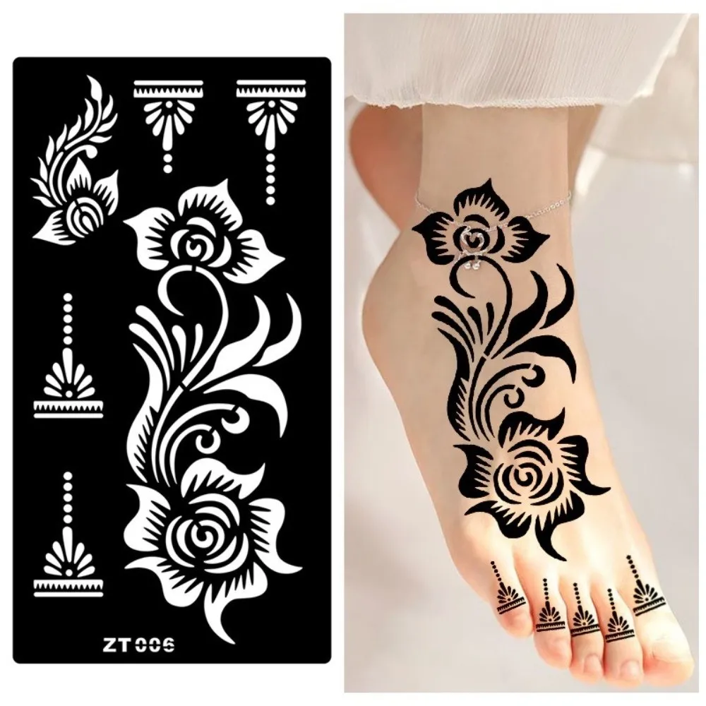 Personalized Flower Tattoo Stickers Floral Ethnic Style India Temporary Tattoo Body Art Hollow Black Tattoo Decals Festival