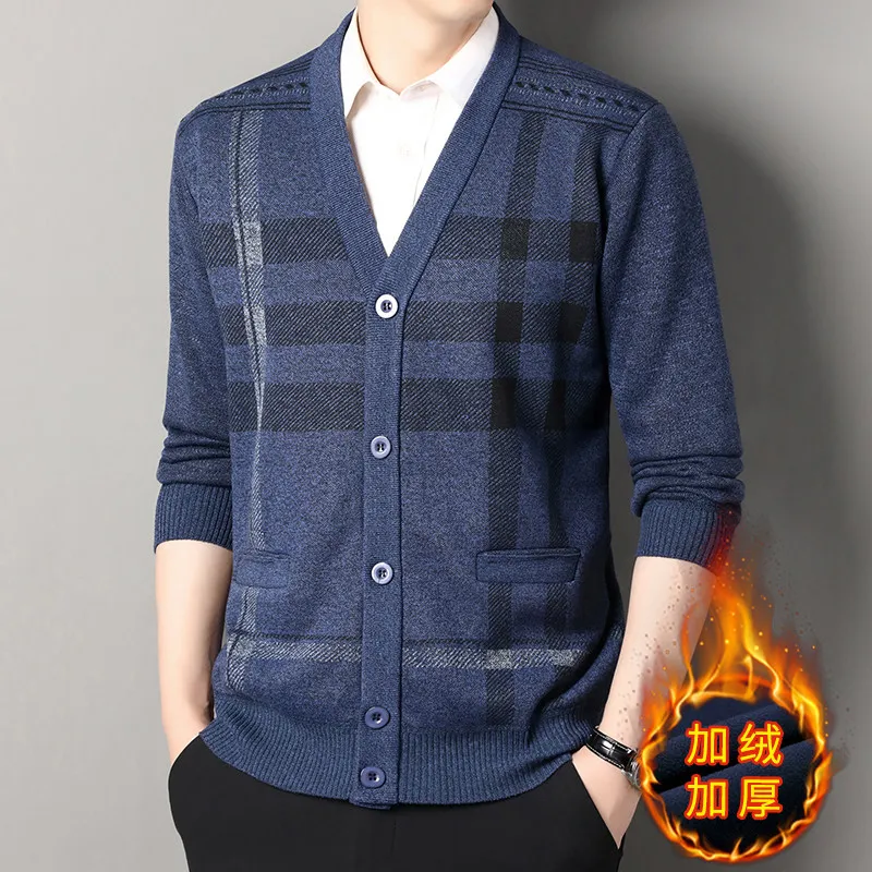 Vintage Men Knitted Cadigan Men's Casual Fashion Button Up Sweaters Coats V Collar Cardigans Jackets Autumn Winter Jumper Coat — zdjęcie 6