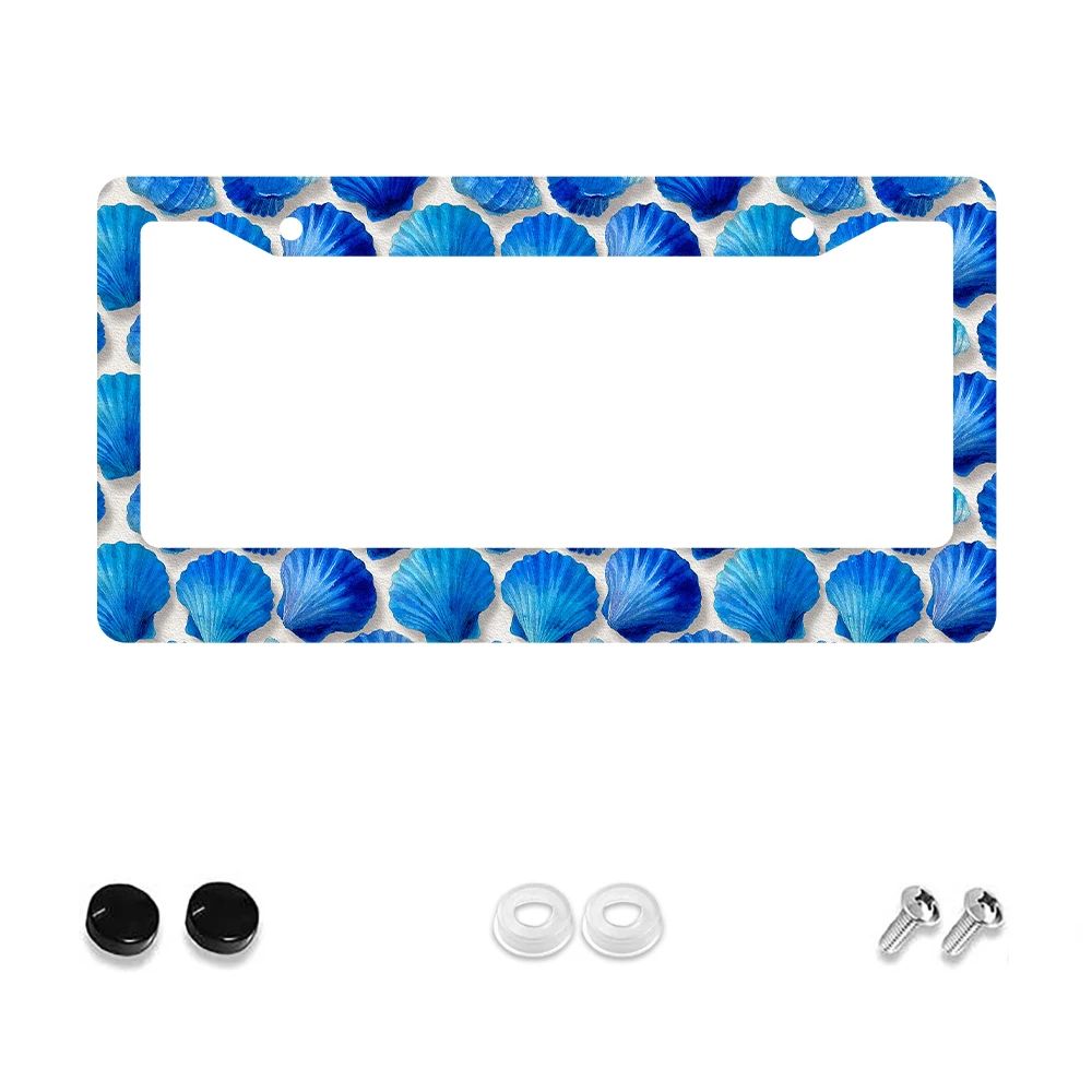 

1 шт., рамка номерного знака с синим узором в виде ракушки, алюминиевый материал, 6x12 дюймов, с набором винтов, винтажная новинка, украшение автомобиля G