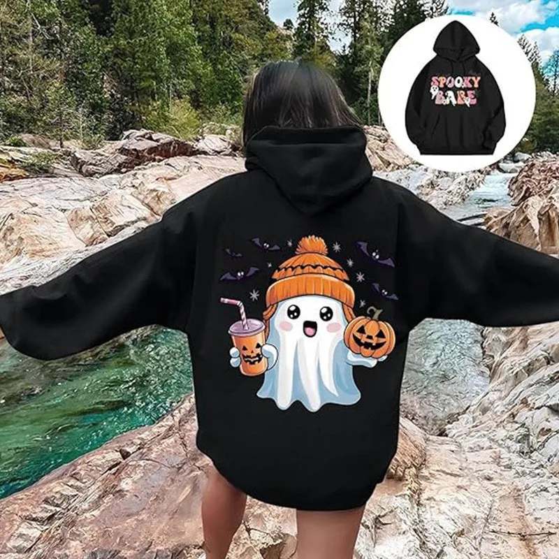 Sweat à capuche pour femmes, motif imprimé mignon européen et américain, ample et moelleux, cordon de serrage, manches dénudées, sport