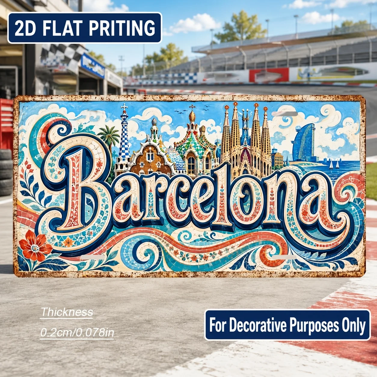 2D Flat - 【2D Flat】 2D Flat - [2D Flat] 2D Flat, 1pc, Barcelona Theme Retro Sign, for Decoration Solely, Home Decor, Birthday