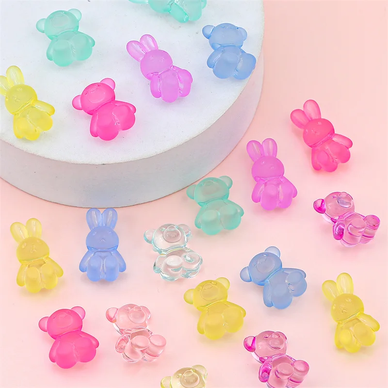 Frosted Transparent Random Mixed Cute Bear Rabbit Beads Star Heart Cat Charm for DIY Jewelry Making Craft Necklace Accessories