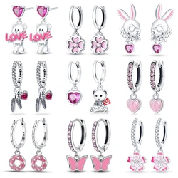 Trendy Women's Fashion 925 Silver Heart Princess Pink Large Circle Earrings Luxury Jewelry Women's Party Gifts Original Earrings