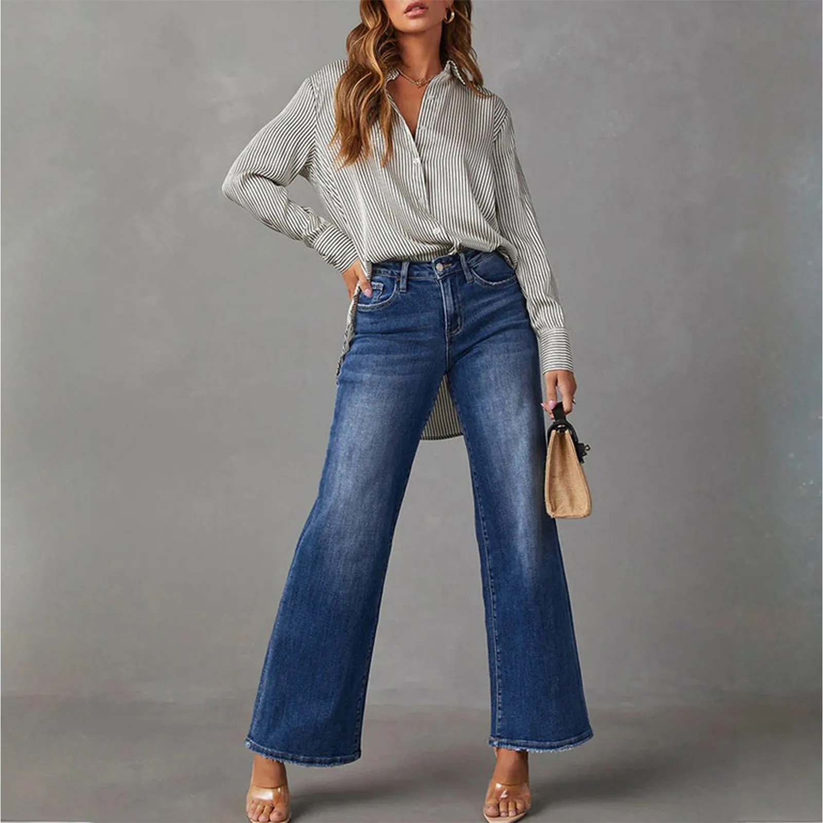 

Брюки Palazzo для женщин, нарядные джинсы-клеш, прямые брюки для женщин, рабочие брюки для женщин, офисные женские мешковатые джинсы