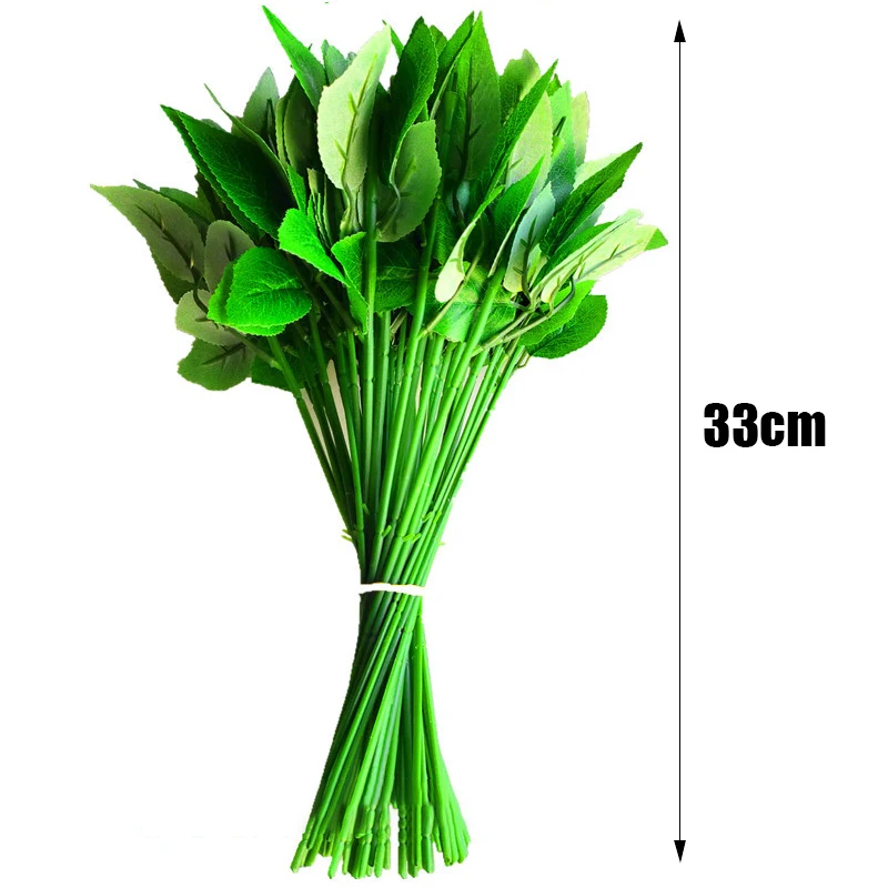 10pcs Artificial Rose Flower Stem Green Leaves For Wedding Decor Diy Handicrafts Living Room Garden Home Decoration Accessories