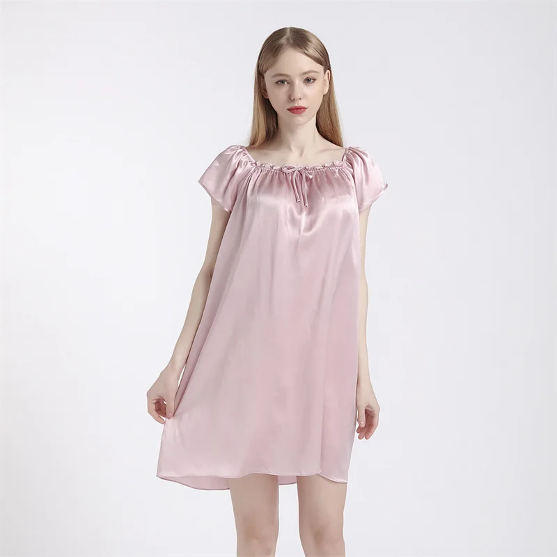 Natural Mulberry Silk Nightdress Summer Home Color Short Sleeves Women\'s Home Clothes Can Be Worn Outside Sexy Nightwear