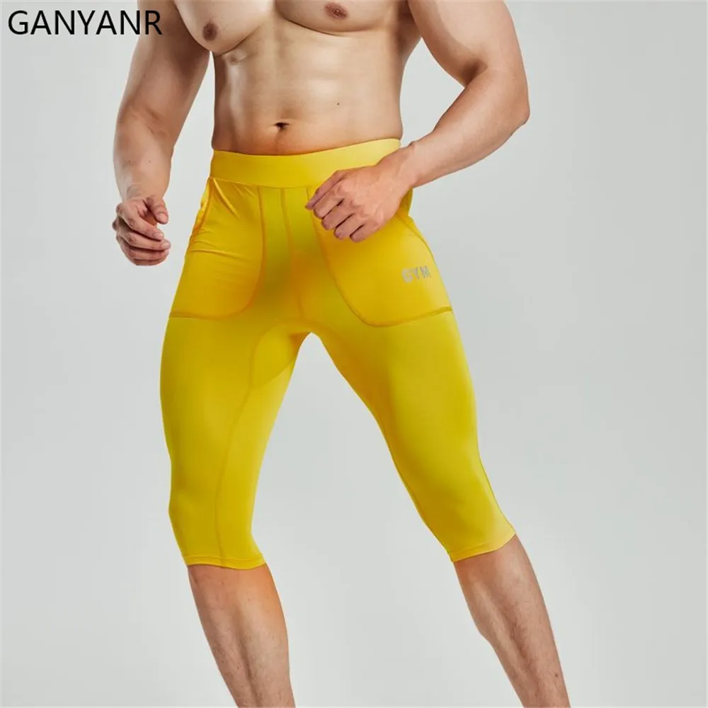 GANYANR Men s Quick Dry Compression Workout Leggings for Basketball Yoga and Fitness Summer and Autumn Running Tights Pants Gym