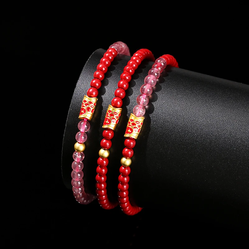 JD Natural Purple Cinnabar Koi Bracelets Women 4mm Round Bead Feng Shui Fortune Health Lucky Hand String Valentine's Day Gifts