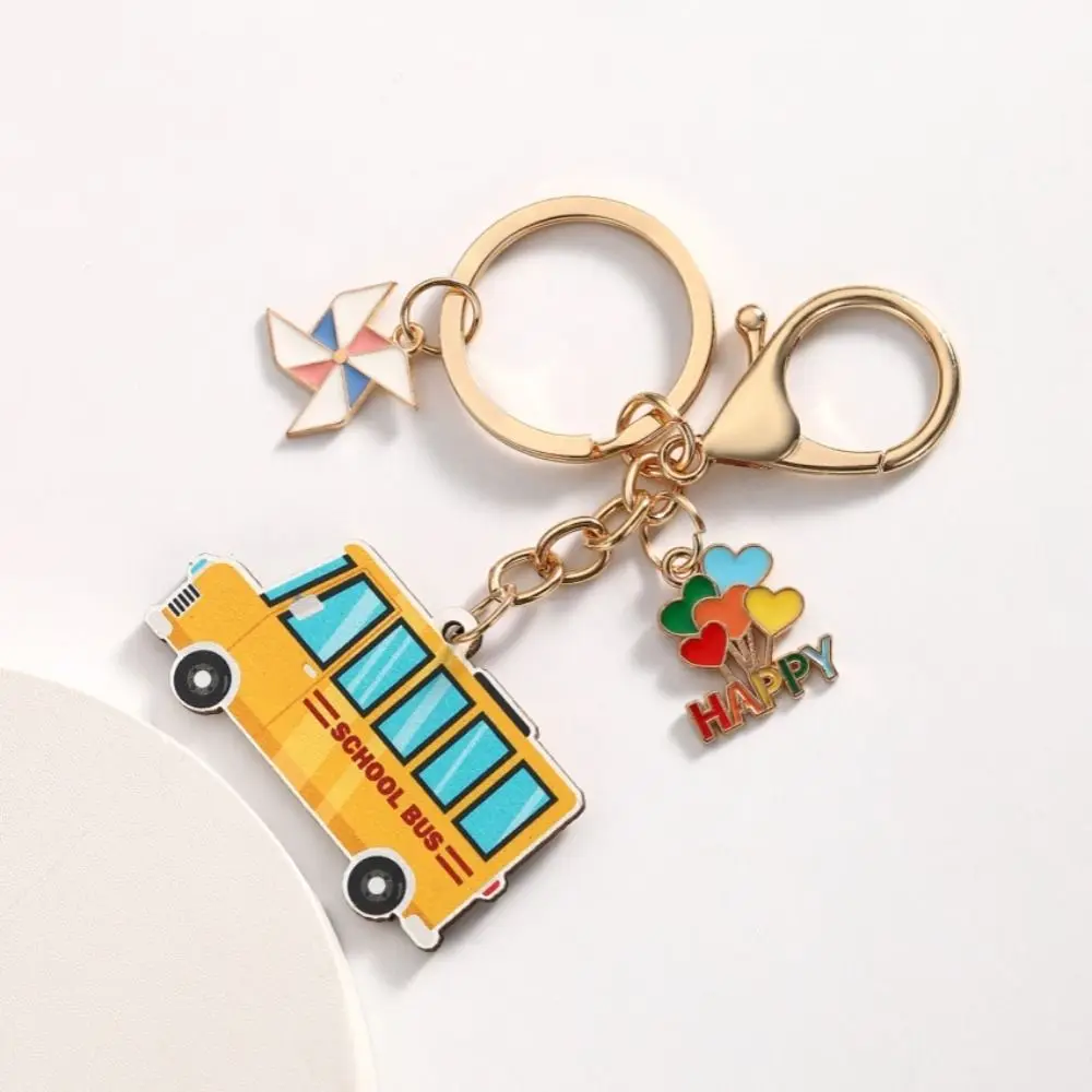 Wooden Back To School Keychain Geometric Shape Bus Blackboard Teachers ' Day Keyring Aesthetic Art Letters Windmill Key Chain