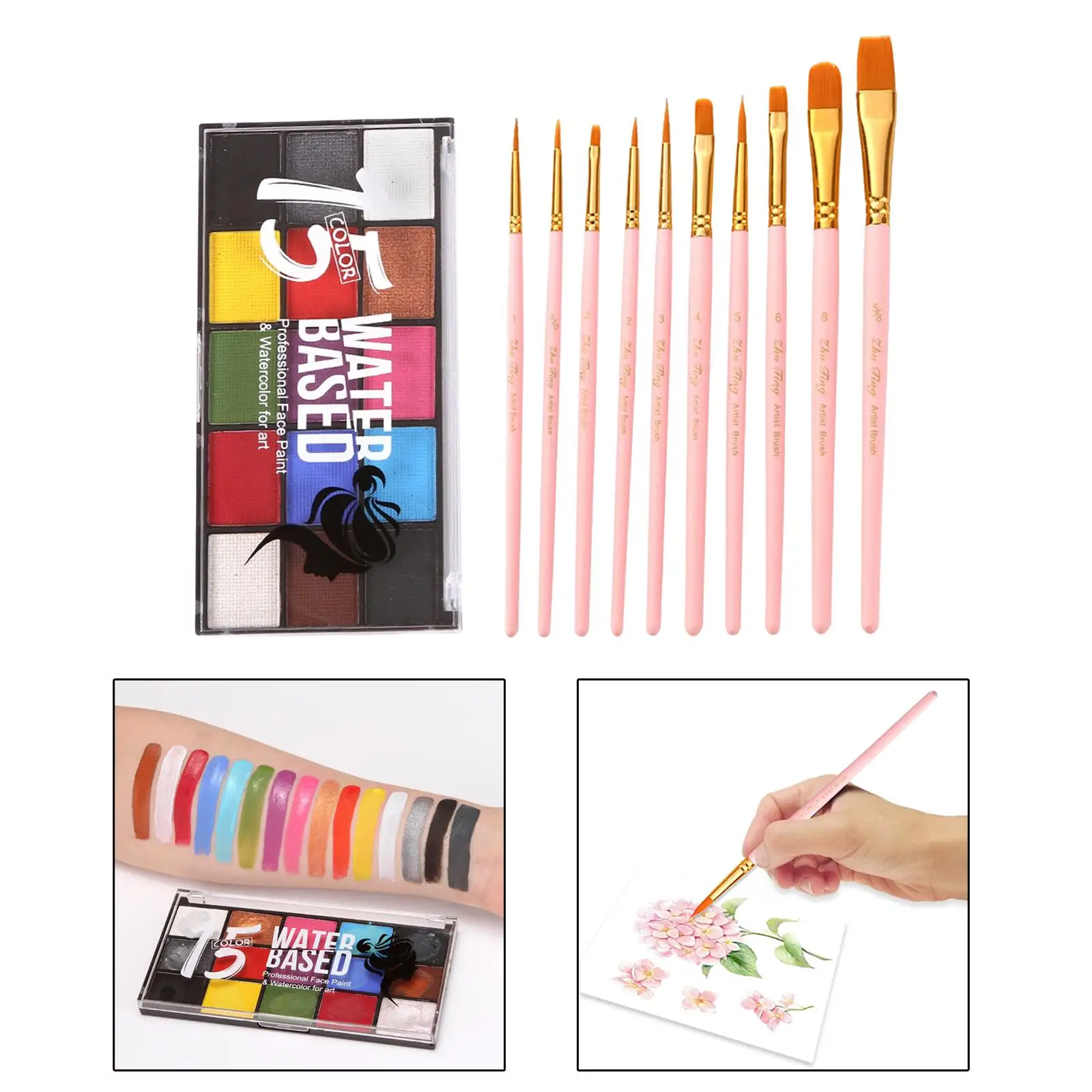 1 Face Paint Palette with Brush Set Body Art Painting Makeup Palette for Cosplay Adults Kids Party Theater Costumes