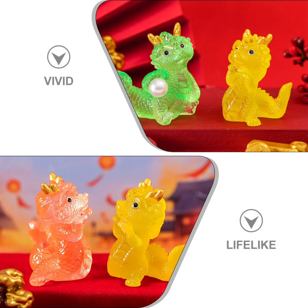 4 Pcs Dragon Figurine Ornaments Adornments for Garden Decoration Mini Model Cute Decorative Micro Animals Figures Resin