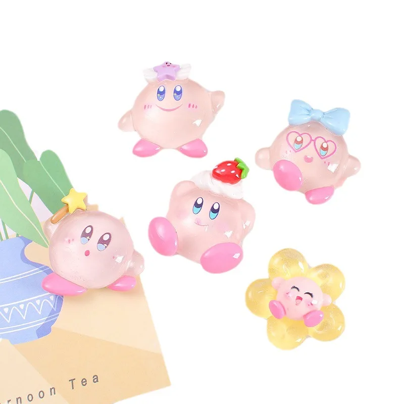 2 pezzi grande trasparente luminoso Kirby resina flatback cabochon cartone animato fai da te custodia per cellulare spazzatura Charmsjewelry accessori