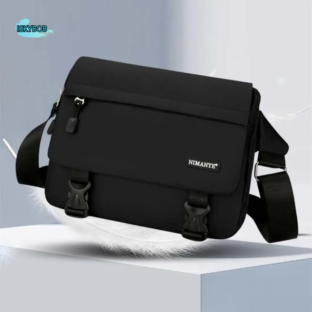 

Waterproof Men Crossbody Bag Large Capacity with Multiple Pockets Student Shoulder Bag Oxford Cloth Black Messenger Bag
