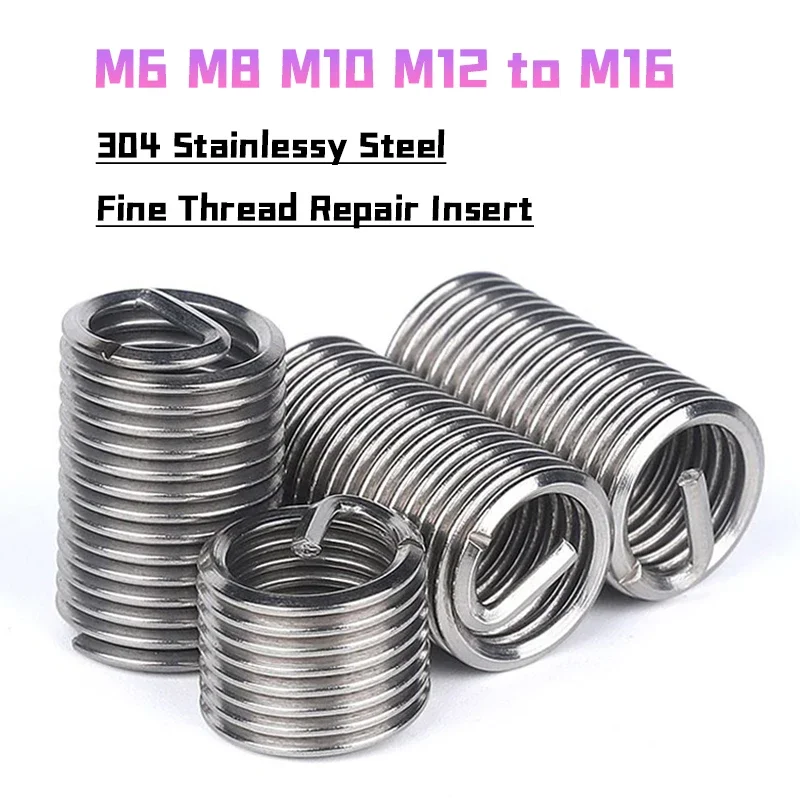 SIGU M6 M8 M10 M12M14 M16 304 Stainless Steel Fine Thread Repair Insert Coiled Sleeve Wire Thread Inserts Bushing Sleeve Repair