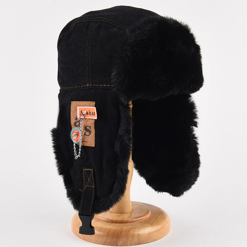 HT4108 Bomber Hat Men Women Thick Warm Russian Ushanka Fur Hat Fashion Male Female Winter Hat Black Grey Earflap Ski Russian Cap