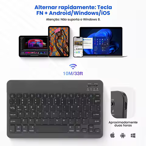 Kit Teclado e Mouse Bluetooth Sem Fio com Design Ergonômico, Compatível com PC, Tablet e Home Office