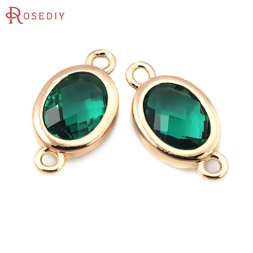 18K Gold Color Brass and Glass 2 Holes Oval Connect Charms Pendants Jewelry Making Necklace Earrings Diy Accessories