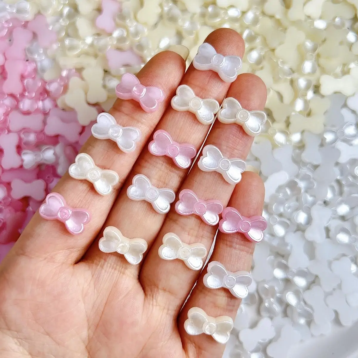 

3-Color Mixed 3D Resin Cute Chubby Bow Nail Charms Bone Shaped Bow Nail Art Decoration Supplies For Phone Case Manicure DIY
