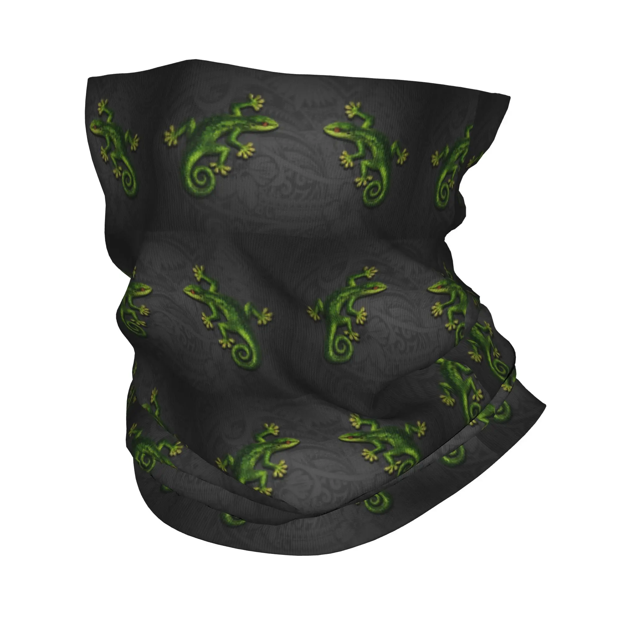 Red Eye Emerald Gecko with Tribal Background Bandana Neck Cover Printed Magic Scarf Warm Headband Hiking Fishing For Men Women