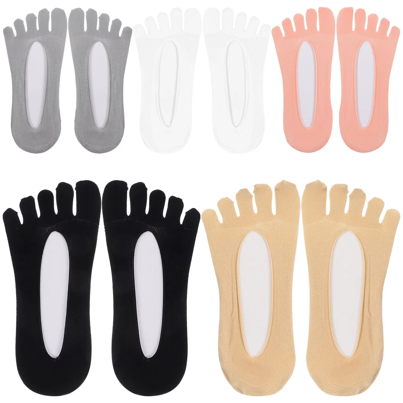 

5 Pairs Five Toe Socks Black White Gray Pink Beige Low Cut Comfortable Women Breathable Socks Anti BlisterToe Separator Spreader