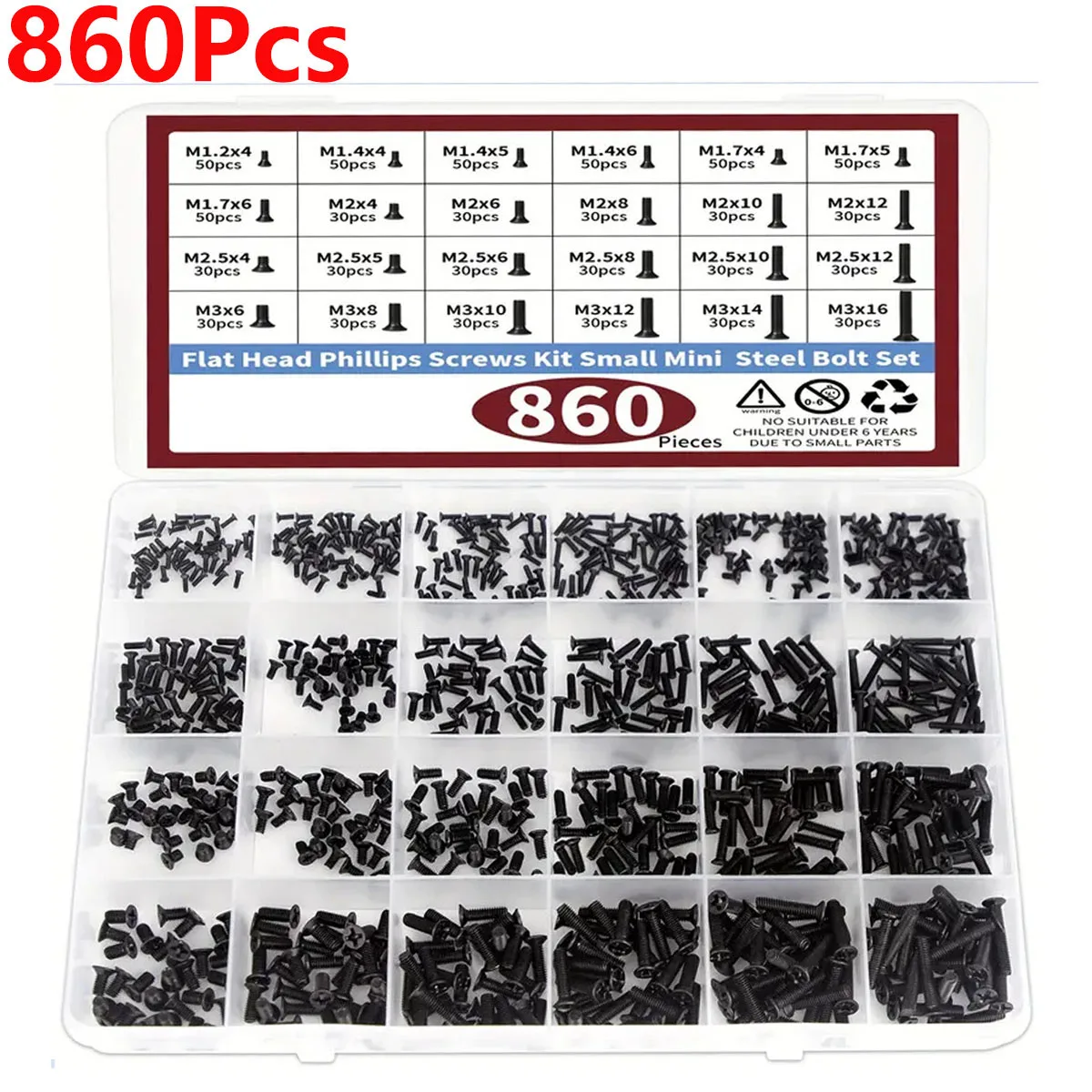 

860Pcs Small Computer Screws Assortment Kit M1.2 M1.4 M1.7 M2 M2.5 M3 PC Laptop SSD Hard Drive Screw Black Tiny Eyeglass Screws