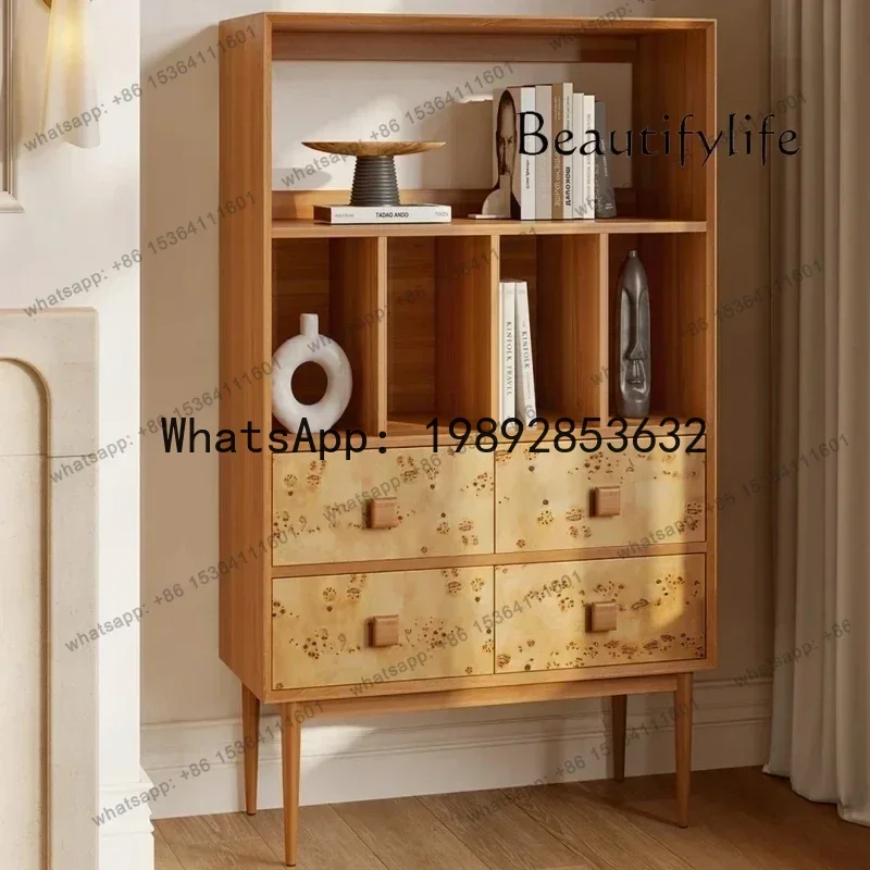 Solid Wood Bark Bookcase French Retro Style Designer Home Creative Living Room Study Storage Bookshelf