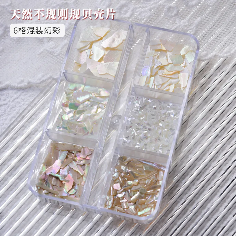6 siatek z naturalnego biżuteria powlekana do zdobienia paznokci płatki cienkie iluzja Manicure amulety Abalone plastry kamienie na paznokcie cyrkonie — zdjęcie 6