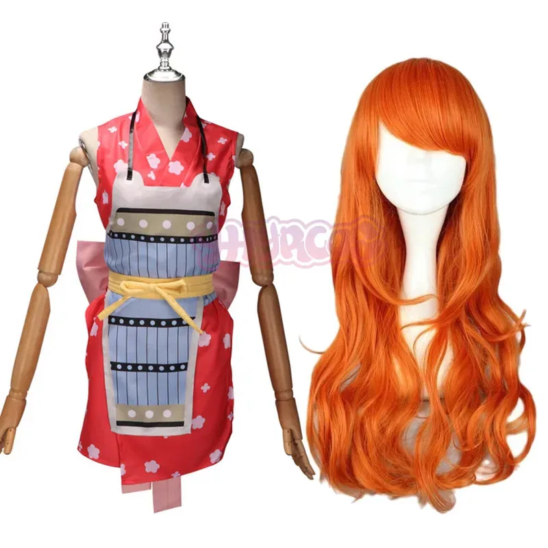 

4PCS Anime Nami Cosplay Fantasia Costume Wig Dress Adult Women Men Disguise Fantasy Outfits Female Halloween Carnival Costume