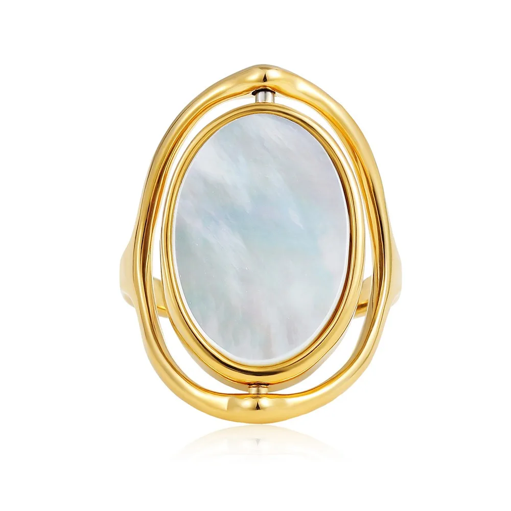 Dubbelzijdige omklapbare ringen roestvrij staal charme geometrische ovale ringen accessoires vinger sieraden draaibare opaal ringen vrouwen