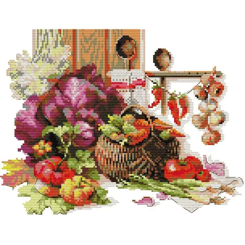 Harvest Still Life Cross Stitch Kit 14ct White 16ct 11ct Printed Canvas Embroidery Set DIY Handmade Needlework Home Decor Crafts