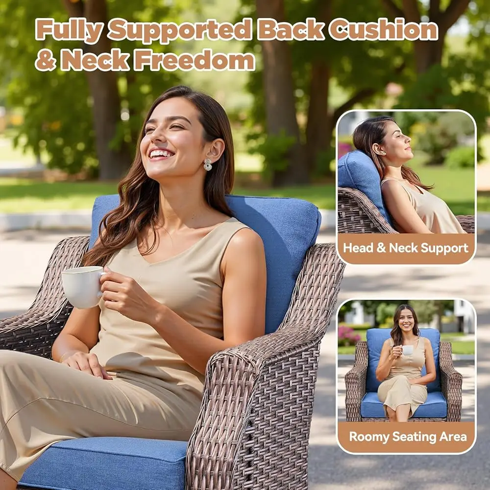 Kursi Anyaman Teras Rocker Putar-Kursi Rocker Putar Luar Ruangan Set Isi 2 dengan Semua Set Rocker Glider Anyaman Cuaca, Rotan Pe