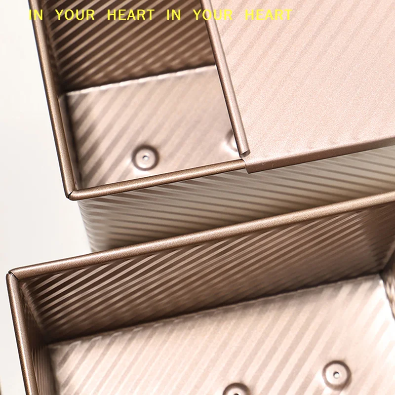 【X】Non-Stick Corrugated Toast Box Aluminized Steel Bread Mold Tool 1Pcs Rectangle Loaf Pan With Cover Oven Baking Mould Cake