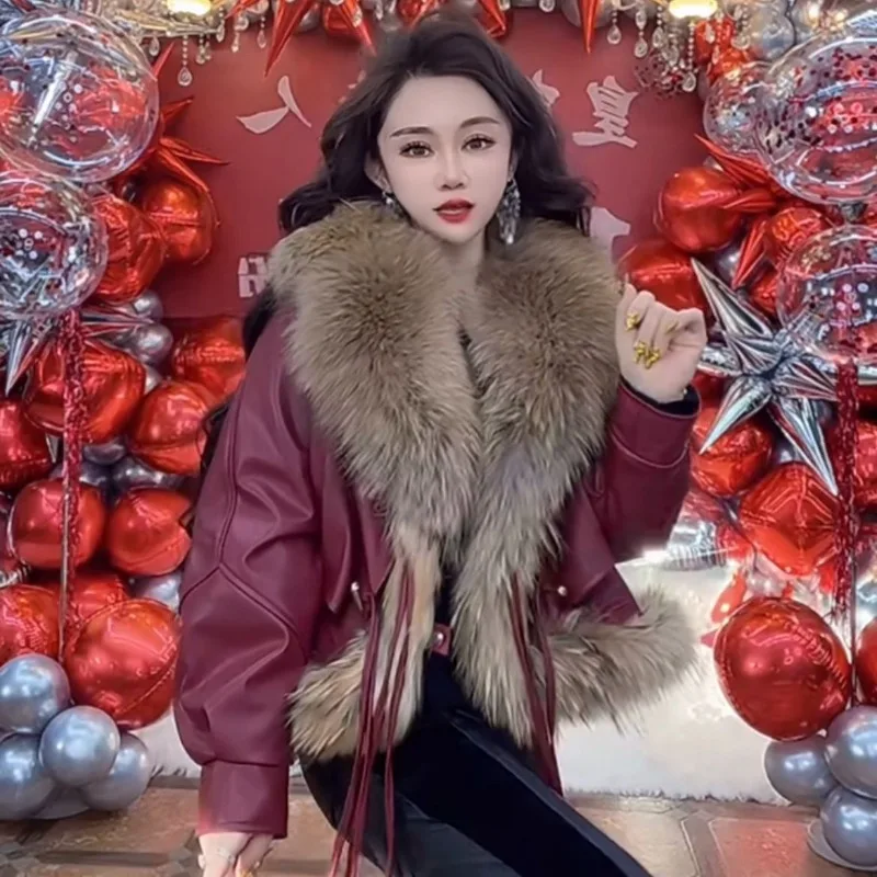 

The New Winter Internet-famous Golden Island Badger Collar Fashionable Coat Simple Individual and Casual Wear Outside in Haining