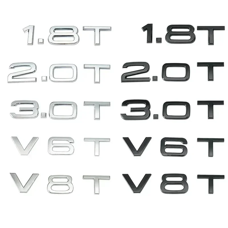 ABS 1.8T 2.0T 3.0T V6T V8T Logo Car Rear trunk Displacement Label Emblem Badge Stickers For Audi A3 A4 A5 A6 A7 A1 Q3 Q5 Q7