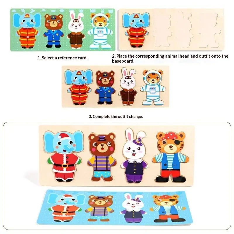 Elephant Bear Change Clothes Children's Early Education Wooden Jigsaw Puzzle Dressing Game Baby Puzzle Toys For Children Gift