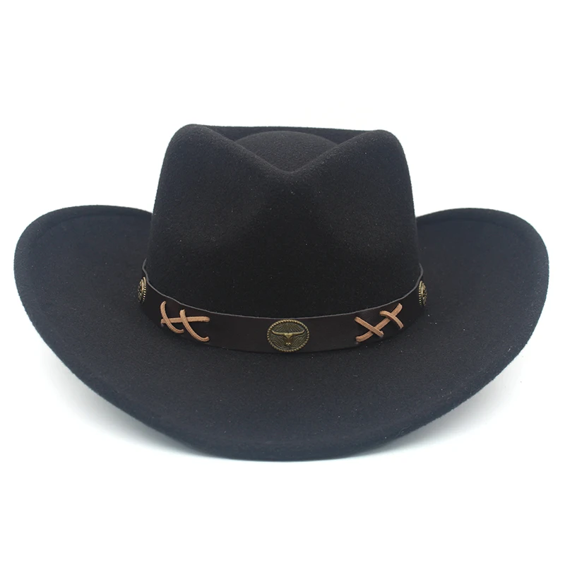 Men Women Wool Blend Western Cowboy Hats Wide Brim Sunhats Party Travel Sombrero Outdoor Caps Classical Retro Adjustable Size