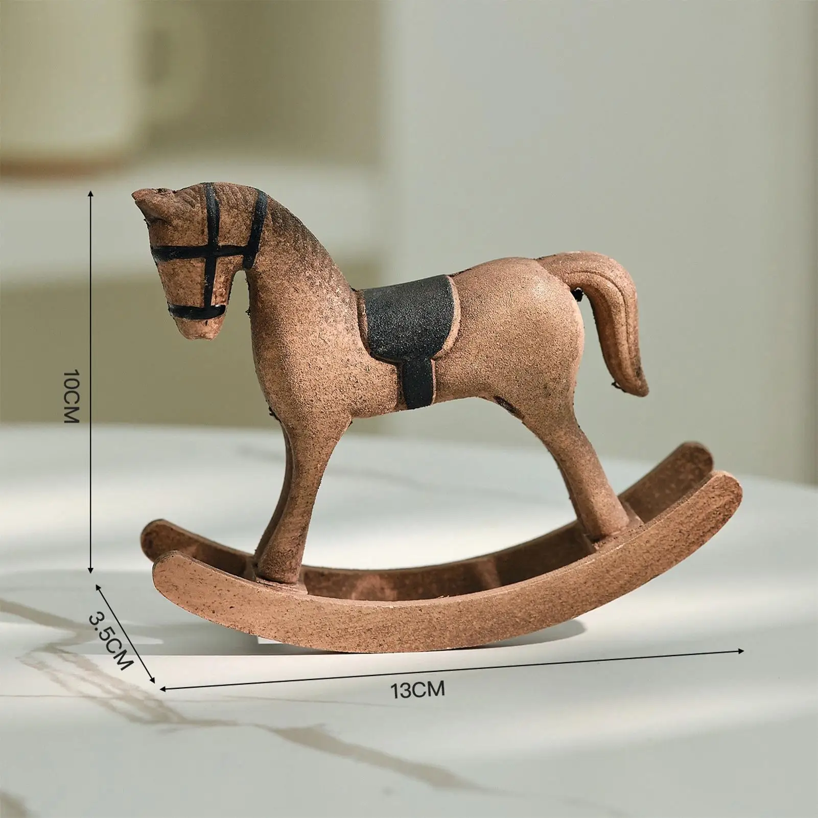 Funny Wooden Rocking Horse Figurines Vintage Horse Desk Sculpture Animal Toys for Boys Girls Birthday New Year Gift Home Decor