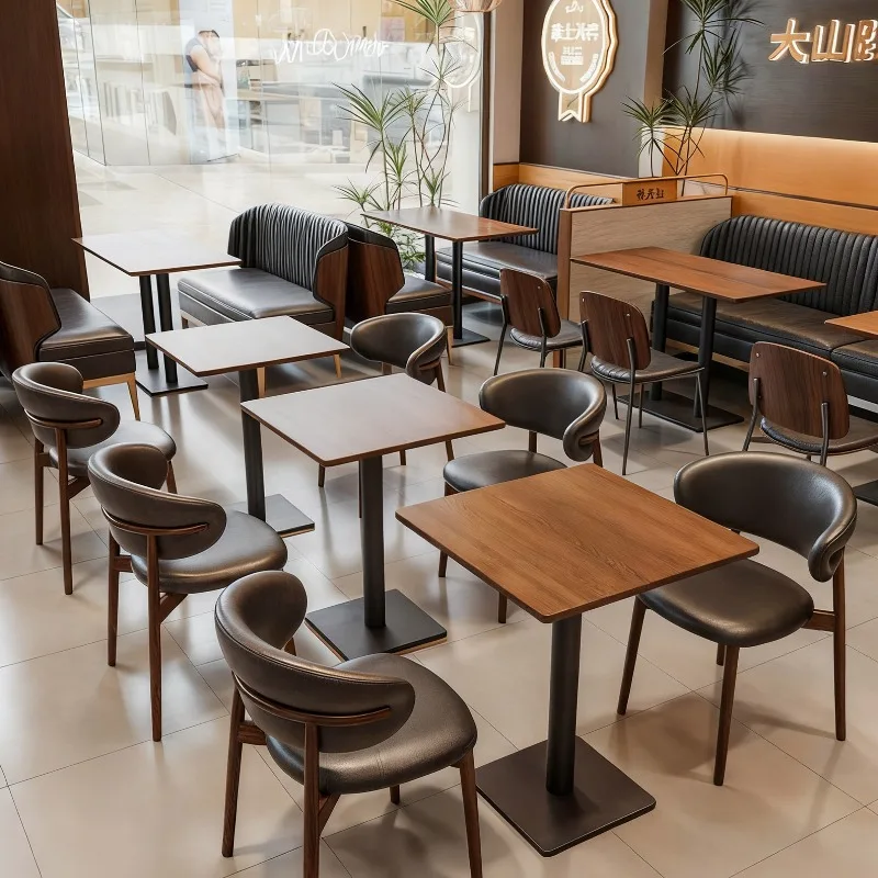 French China Custom Coffee Tea Shop Vintage Solid Wood Restaurant Dining Table and Chair Set Buffet Restaurant Furniture Set