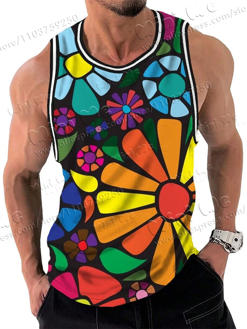 Camiseta sin mangas con estampado 3D de flores de arcoéris خمر الفقرة hombre y mujer ، ropa camiseta sin mangas de gran taille #2