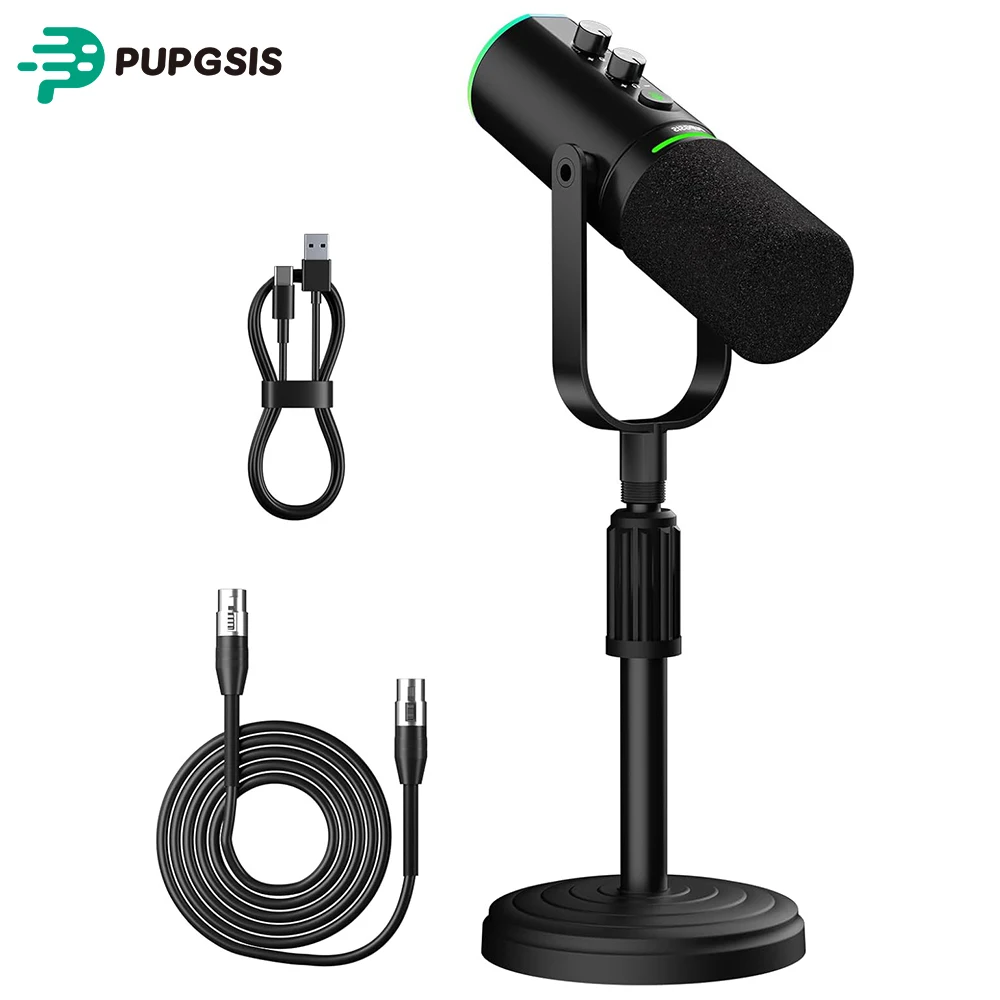

Динамический микрофон PUPGSIS для подкастов, XLR/USB микрофоны для ПК для вещания, подкастов, записи, игр и стриминга, с функцией отключения звука
