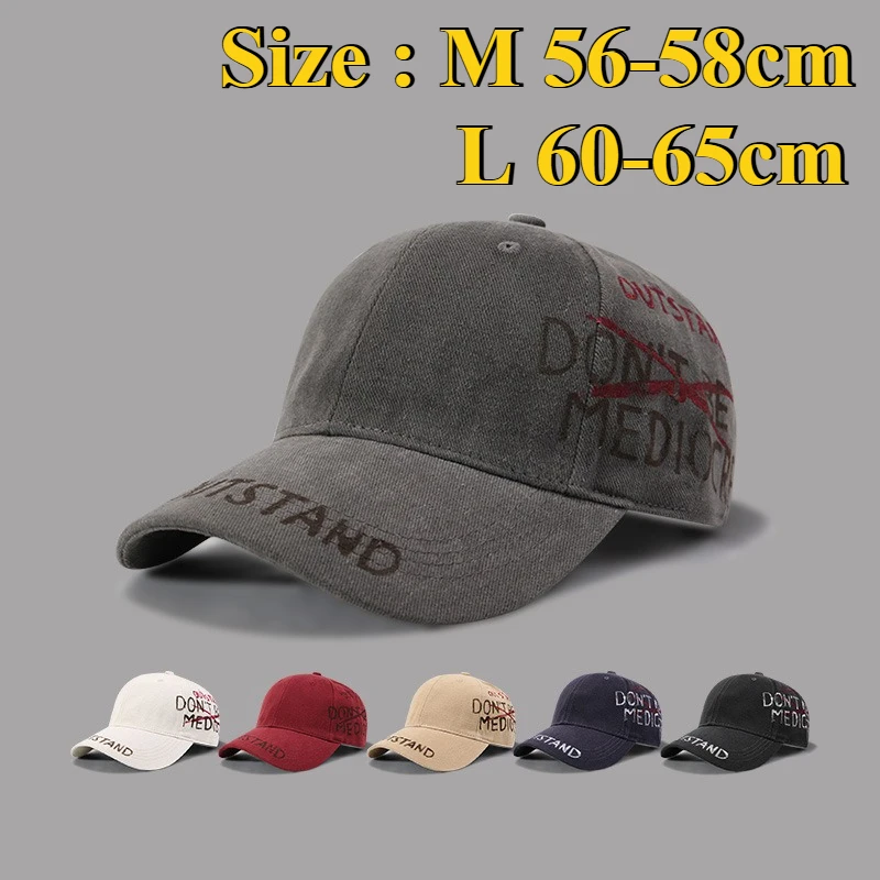 

XXL Big Size Letters Washed Vintage Baseball Caps Men/Women Adjustable Wide Brim Cotton Golf Hat Oversize Extra Large Size Hats