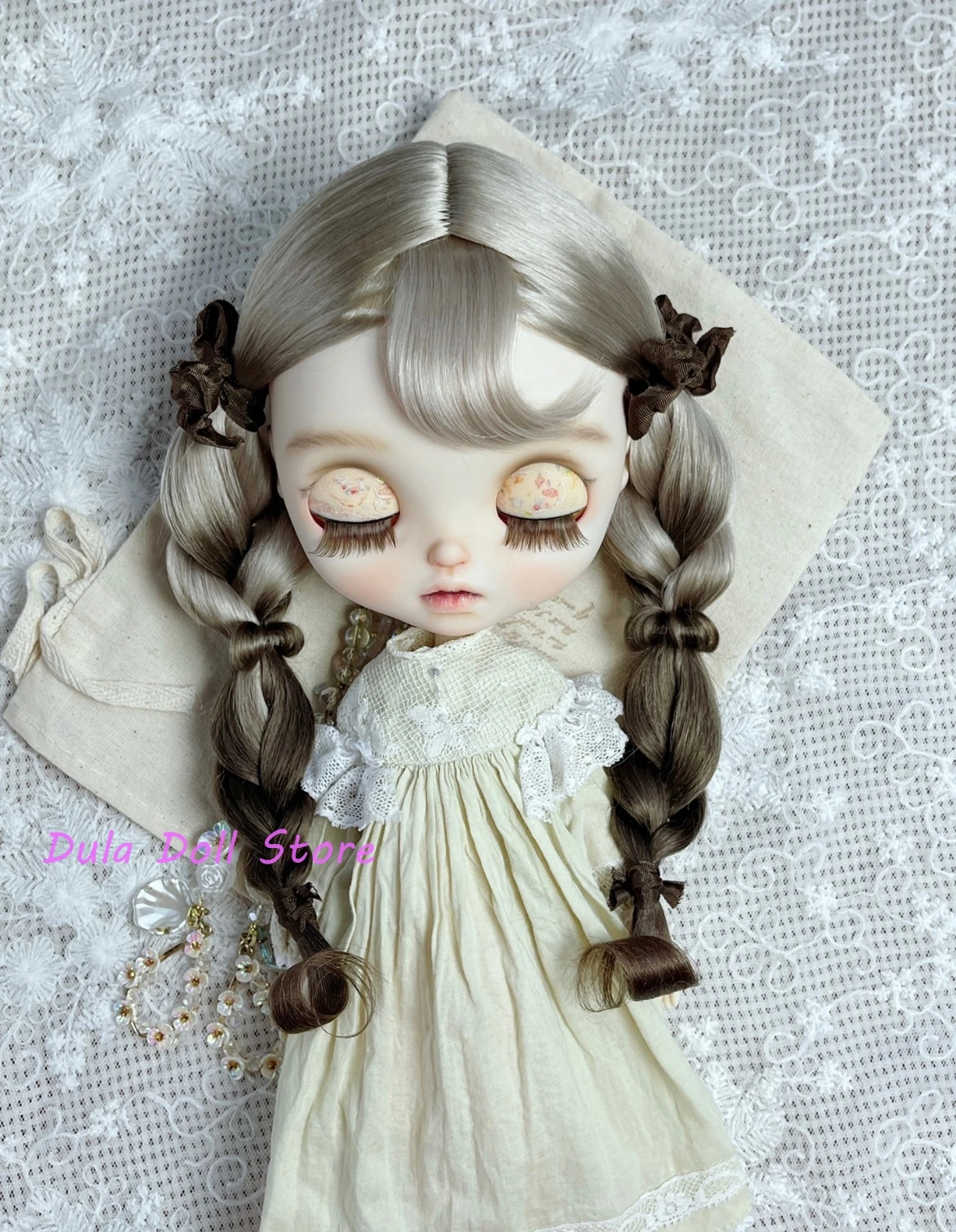 Dula Doll Wigs for Blythe Qbaby Mohair Double braid gradient curls sculpt wig 9-10 inch head circumstance