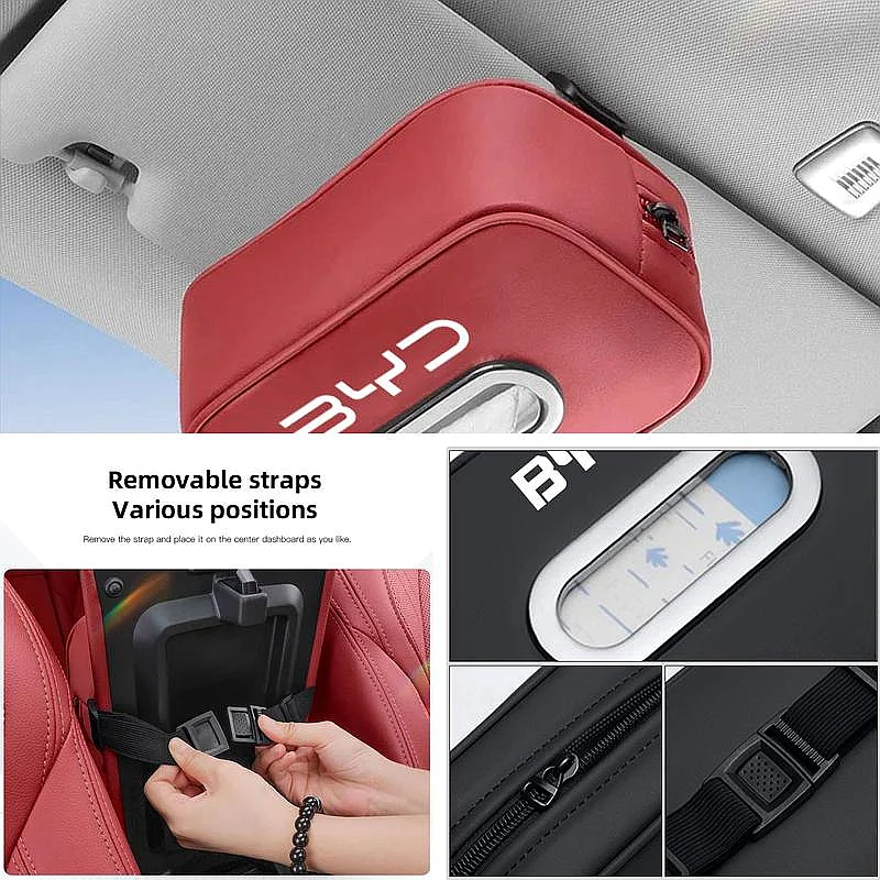 Car Modified PU Leather Tissue Holder For BYD Seagull Seal Frigate07 Atto3 Sun Visor Headrest Mount Interior Accessories