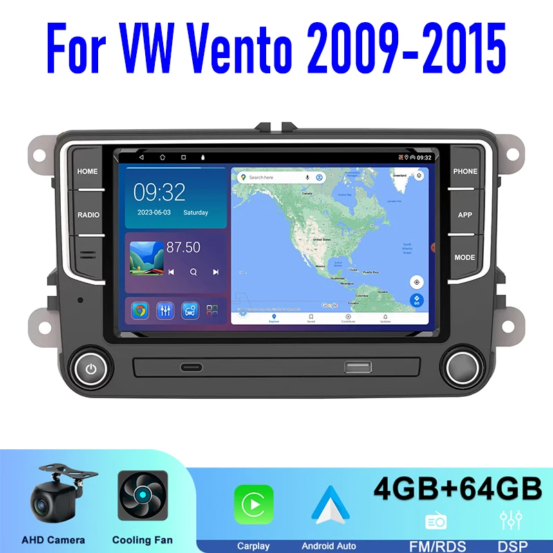 4+64GB GPS 7'' For VW Vento 2009-2015 Wireless Apple Carplay Android 15 Auto Head Unit Car Stereo Radio Intelligent System WIFI