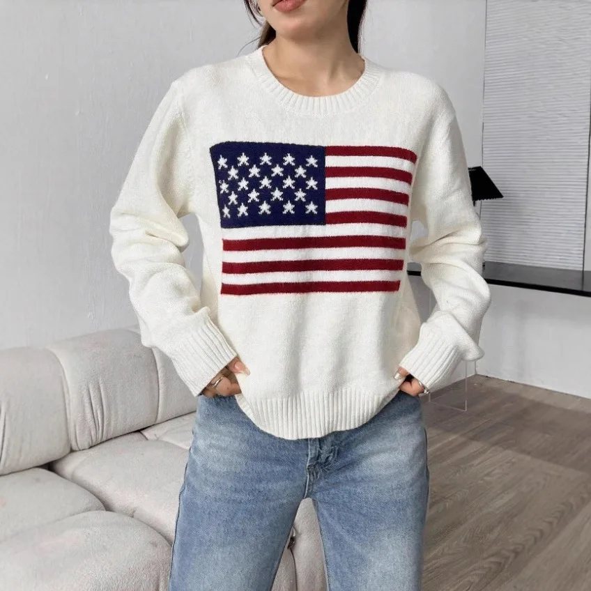 

Европейская и американская женская одежда 2022, осенне-зимний свитер, пуловер с круглым вырезом, вязаный свитер, вязаный женский